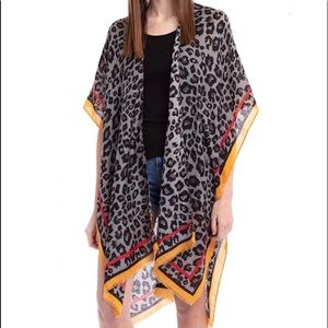 Leopard Kimono/Cover Up With Yellow and Red Trim